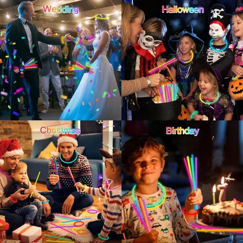 Miniatura 5 de JICUICUI Paquete de 800 palos de brillo para fiestas, ultra brillantes, 800 unidades que brillan en la oscuridad, recuerdos de fiesta de neón