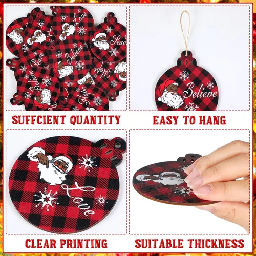 Miniatura 3 de Bucherry Adornos afroamericanos para árbol de Navidad, adornos de Papá Noel negro de 3.2 x 3.9 pulgadas, decoraciones de madera navideñas colgantes
