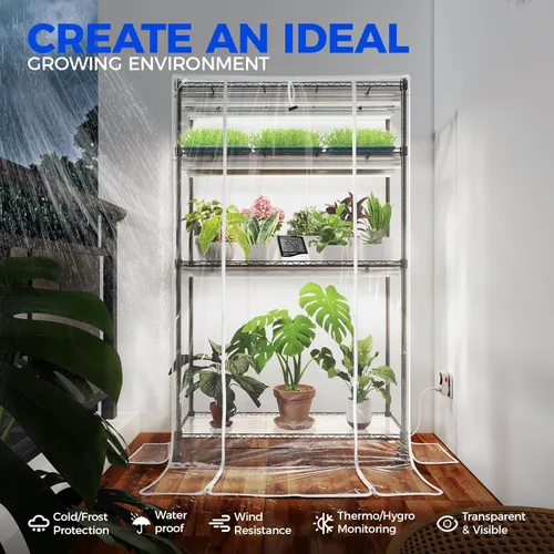 Miniatura 9 de Barrina Luces de cultivo T10 para plantas de interior con soporte + mini invernadero de 4 niveles con luz LED de cultivo para plantas