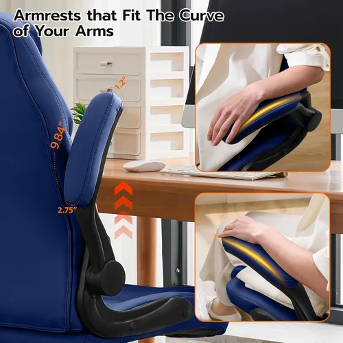 Miniatura 8 de Silla de Escritorio de Oficina, Silla Ergonómica para Computadora con Brazos Abatibles Acolchados y Soporte Lumbar Ajustable, Silla Ejecutiva de Azul
