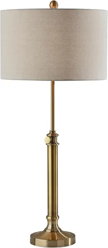 Miniatura 8 de Adesso Lámpara de mesa de bronce antiguo con pantalla de lino de avena, luz de acento de altura ajustable para dormitorio, sala de estar u oficina