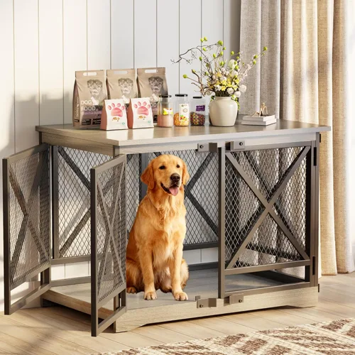Miniatura 10 de COZPAW Mueble de jaula grande para perros - Jaula de interior de 48 pulgadas de alta resistencia para raza extragrande con puertas dobles, jaula