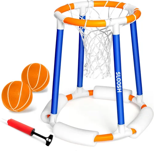 Miniatura 9 de Sloosh Juego de aro de baloncesto para piscina, juego flotante de baloncesto, flotadores de natación con bomba de bolas, juguete de juego acuático