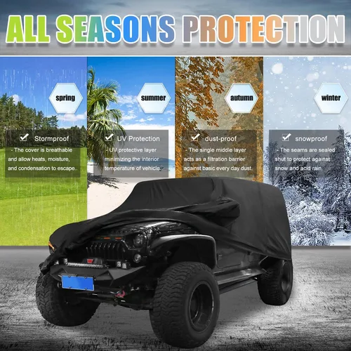 Miniatura 3 de X AUTOHAUX Funda de coche para Jeep Wrangler JK JL YJ TJ 4 puertas 2007-2021 al aire libre, impermeable, sol, lluvia, polvo, viento, nieve