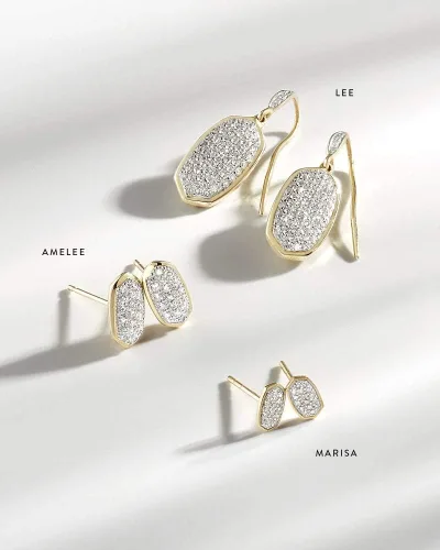 Miniatura 4 de Kendra Scott Aretes Marisa con diamantes blancos en oro de 14 k, joyería fina para mujer