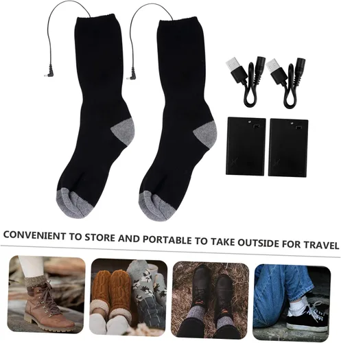 Miniatura 7 de BESPORTBLE Calcetines calefactables USB Aa batería calentadores de pies para mujeres hombres calcetines de vestir eléctricos con batería recargable