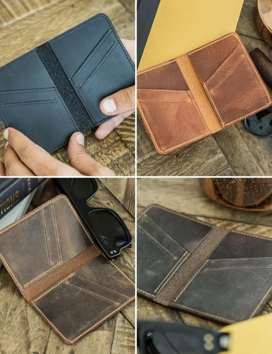 Miniatura 3 de Carteras de cuero genuino hechas a mano, tarjeteros minimalistas y fundas para pasaporte, regalo hecho a mano