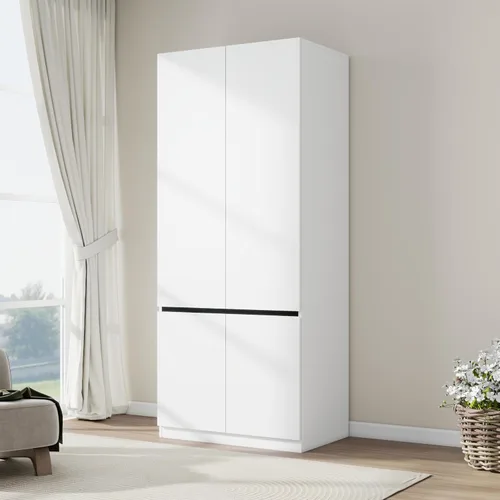 Miniatura 5 de Armario de dormitorio Armario Armario con 2 puertas: 75" Armario blanco para ropa, Armario de madera con barra para colgar, Armario moderno