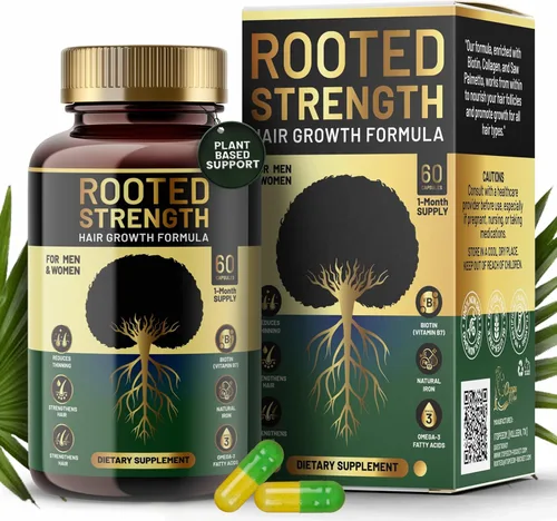Vitaminas para el crecimiento del cabello con fuerza raíz: vitaminas para el cabello para mujeres y hombres negros con bloqueador DHT y colágeno,
