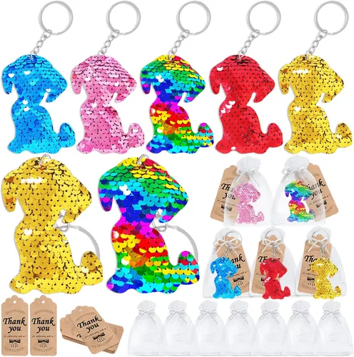 Miniatura 8 de CiciBear Juego de 60 llaveros de lentejuelas de doble cubierta con 20 llaveros para perros, 20 etiquetas de agradecimiento y 20 bolsas para Let's