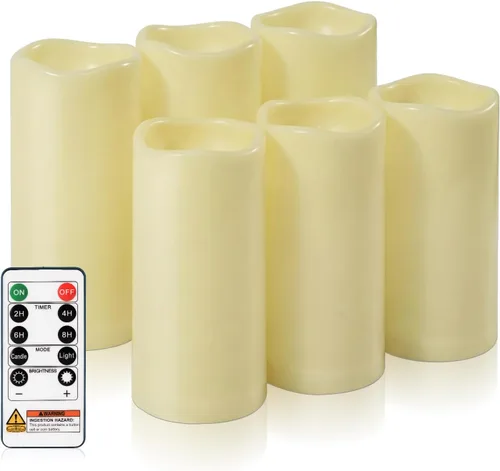 Miniatura 12 de Homemory paquete de 9 velas sin llama, impermeables para exteriores, velas LED acrílicas que funcionan con pilas, con control remoto y temporizador