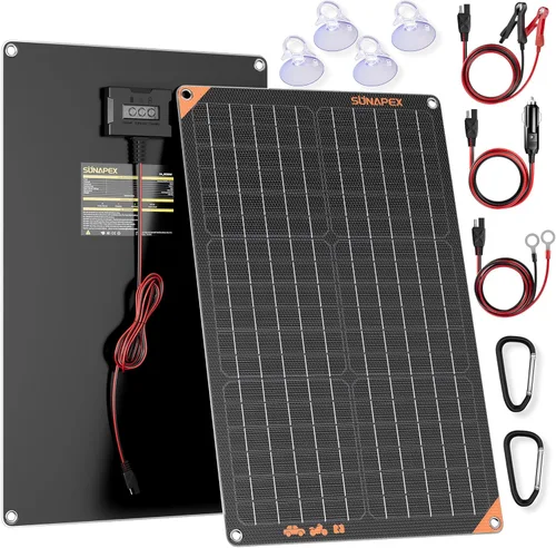 Miniatura 11 de SUNAPEX Mantenedor de cargador solar de goteo de 12 V y 20 vatios, cargador de batería solar impermeable, kit de panel solar, controlador de carga