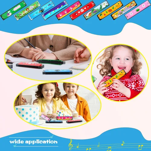 Miniatura 6 de 12 piezas de armónica de juguete para niños, armónica de dibujos animados, 16 agujeros, instrumento musical, armónicas para niños y niñas