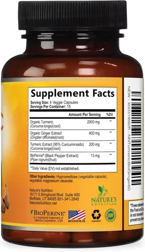 Miniatura 9 de Suplemento de curcumina de cúrcuma – 2000 mg de cúrcuma orgánica por porción – 95% curcuminoides, jengibre y pimienta negra BioPerine para una mejor