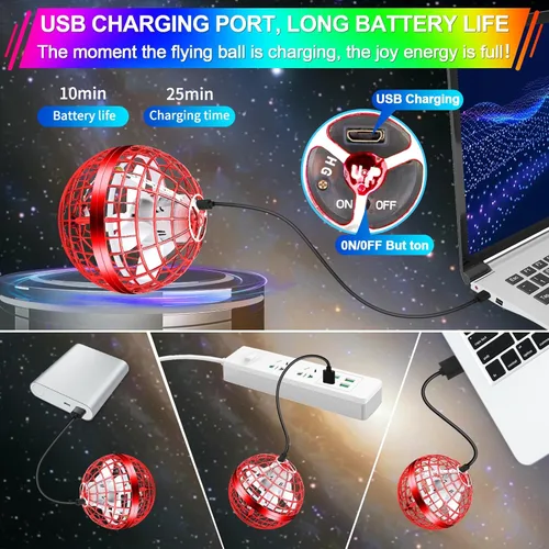 Miniatura 5 de Vantexi Juguete de bola de orbe volador, LED de paracaídas actualizado 2026, mini bola de gravedad mágica controlada a mano, boomerang de globo Rojo