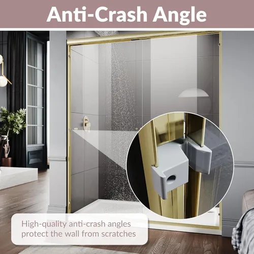 Miniatura 3 de Puerta de regadera corrediza semi-sin marco ELEGANT 60 pulgadas de ancho x 72 pulgadas de alto, puerta de regadera para baño con vidrio transparente