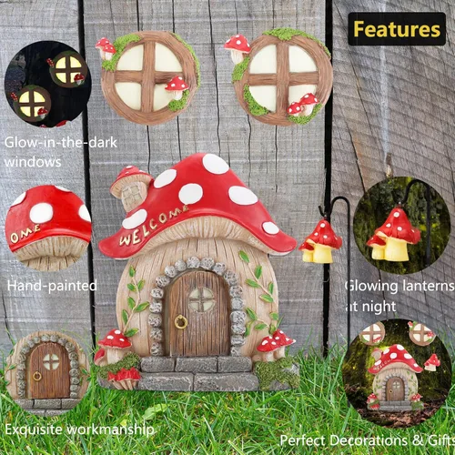 Miniatura 6 de Accesorios de jardín de hadas en miniatura, decoraciones de Navidad, puerta y ventanas de hadas de hongos para árboles, escultura de jardín que