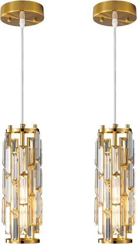 Miniatura 15 de LMQNINE Lámpara colgante de 4 luces doradas modernas, mini candelabros de cristal, lámpara colgante ajustable para cocina, isla, comedor, dormitorio