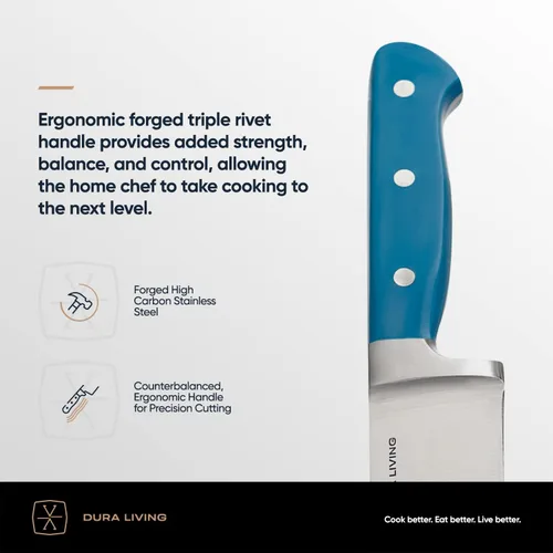 Miniatura 4 de DURA LIVING Cuchillo Santoku de 7 pulgadas, hoja de acero inoxidable de alto carbono afilada, mango remachado ergonómico forjado, cuchillo de chef