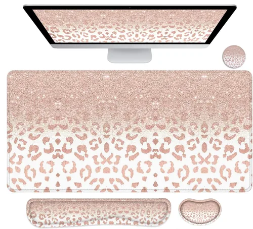 Miniatura 23 de LATEEFAH Alfombrilla de mouse con reposamuñecas, alfombrilla de escritorio + juego de reposamuñecas para teclado, almohadilla de escritorio para 4