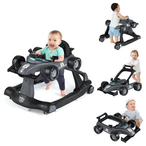 Miniatura 11 de BABY JOY Andador de bebé 4 en 1, Andador de actividad plegable con altura y velocidad ajustables, música, luces, antivuelco, andador de empuje