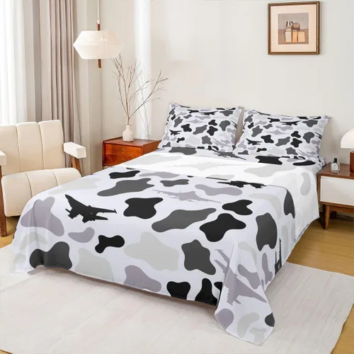 Miniatura 46 de Manfei Honeycomb - Juego de sábanas con diseño de mando de videojuegos tamaño Twin, juego de ropa de cama geométrica azul con controlador