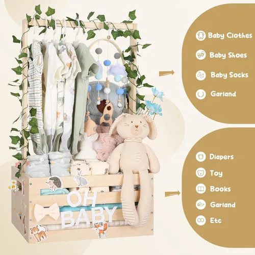 Miniatura 7 de Cesta grande de regalos para baby shower, caja de madera, colgadores de letras de madera personalizadas para bebé recién nacido niña niño, regalos