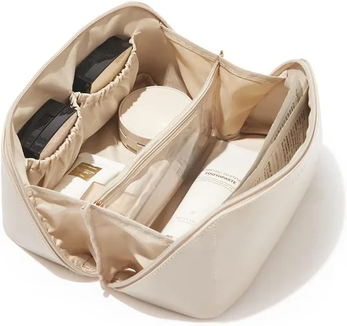 EACHY Bolsa de Maquillaje de Viaje, Bolsas de Cosméticos de Gran Capacidad para Mujeres, Bolsa Portátil Impermeable que se Abre Plana, Bolsa de Aseo