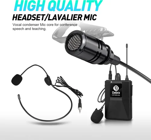 Miniatura 6 de D Debra Audio AU800 Pro UHF Sistema de micrófono inalámbrico de 8 canales con micrófonos de mano inalámbricos tipo lavalier con auriculares