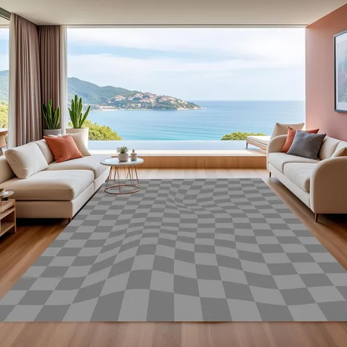 Miniatura 22 de Alfombra ondulada azul única con diseño de cuadros para sala de estar, extra grande, lavable a máquina, alfombra de pasillo de cocina, alfombra