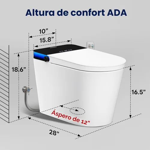 Miniatura 8 de Casta Diva Inodoro inteligente con bidé incorporado, apertura y cierre automático, sensor de pie, descarga automática de 1000 MaP, altura