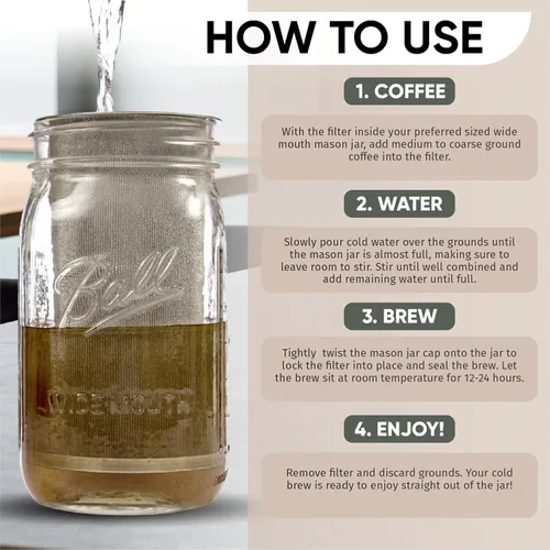 Miniatura 6 de Altura The TUBE - Cafetera de café frío e infusor de té para tarros Mason de boca ancha, filtro de acero inoxidable para café helado, agua de frutas