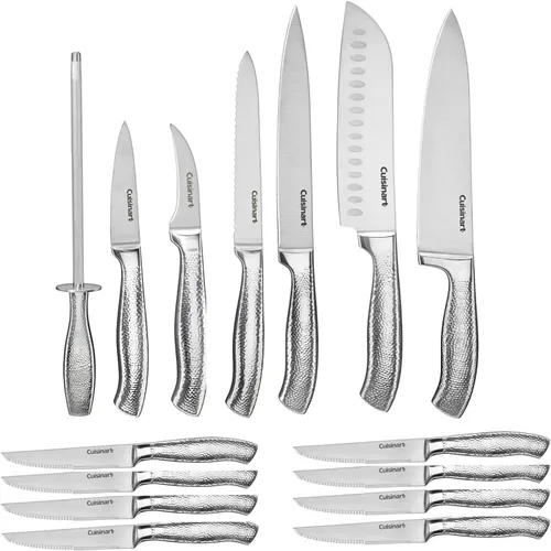 Miniatura 3 de Cuisinart Juego de cuchillos forjados de acero inoxidable martillado clásico de alto carbono con guarniciones de hoja de funda (juego de 17 piezas)