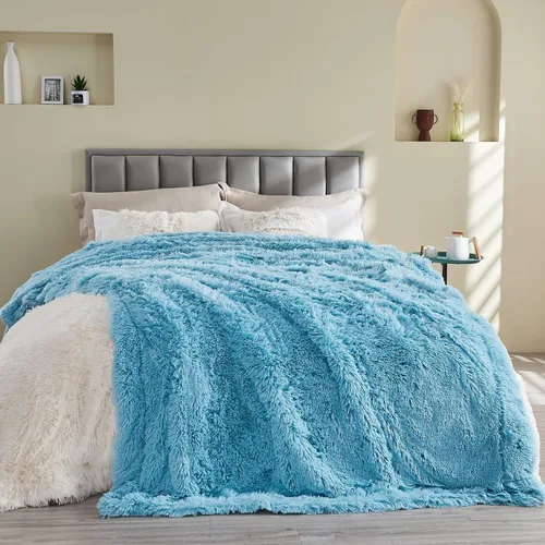 Miniatura 2 de GONAAP - Manta mullida de piel sintética, color azul cielo, supersuave y acogedora, manta mullida de felpa lanuda para sofá o cama