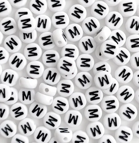 Miniatura 21 de 100 cuentas de letras acrílicas del alfabeto para hacer joyas, cuentas redondas blancas de la letra R para hacer pulseras, collares, llaveros, 0Flat