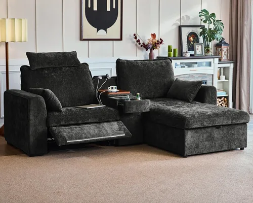 Miniatura 35 de Sofá reclinable eléctrico de 102.8 pulgadas con reposacabezas, sofá reclinable modular Cloud de gran tamaño con mesa, cajón de almacenamiento, Blanco