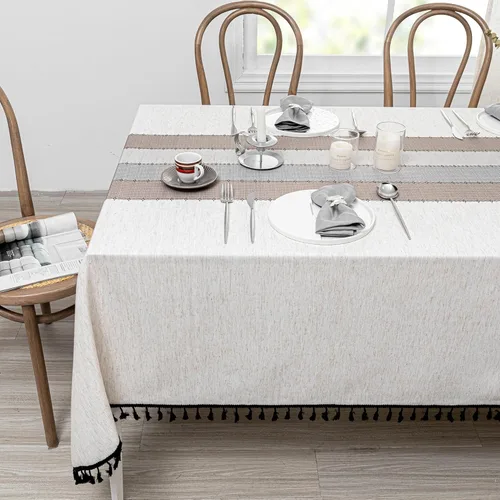 Miniatura 28 de MYSKY HOME - Mantel para mesa rectangular, impermeable, manteles de algodón suave para interior/exterior, mantel sin arrugas para mesa rectangular