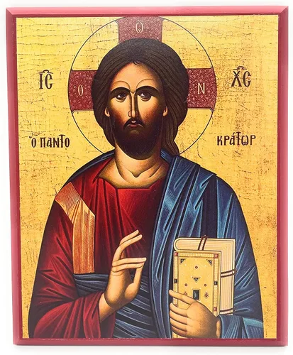 Miniatura 10 de Icono cristiano ortodoxo griego de madera Jesucristo el Pantocrátor (4 "x 5")