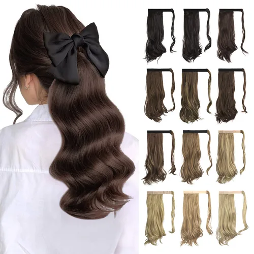Miniatura 12 de SOFEIYAN - Extensión de cola de caballo rizada de 15 pulgadas, pelo sintético resistente al calor, pieza de cabello ondulada natural, para envolver