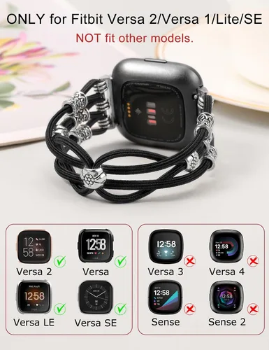 Miniatura 5 de TOYOUTHS Beaded Bracelet Band Compatible with Fitbit Versa 2/Fitbit Versa Bands Women, Boho Soft Elastic Stretchy Nylon Braided Strap Fancy Charms