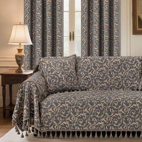 Miniatura 16 de Loom and Mill Fundas de sofá jacquard floral, funda de sofá de felpilla rústica con ribete de flecos para sofá de 2 a 3 cojines, funda de sofá