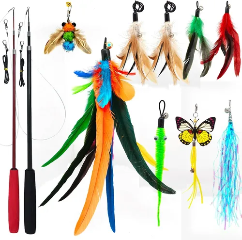 Miniatura 10 de miwoowim Juguetes interactivos para gatos, 10 piezas de juguetes retráctiles para gatos y juguetes de plumas, juguetes de enriquecimiento para gatos