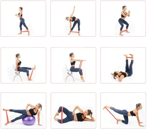 Miniatura 8 de Bandas de resistencia, juego de 5 bandas de ejercicio con diferentes niveles de fuerza, bandas elásticas de resistencia para ejercicio, pilates