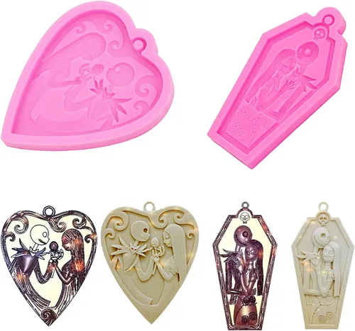 Miniatura 5 de Molde de silicona con agujero para llavero con forma de corazón con diseño de calavera para Halloween, manualidades, dulces, postres, aretes