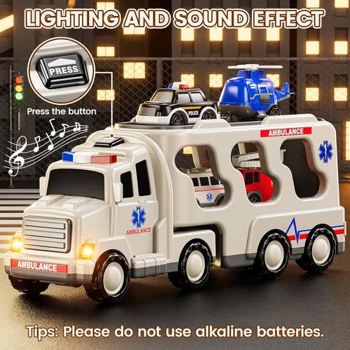 Miniatura 5 de JUKUDAHU Vehículo de Juguete de Ambulancia de Juego 5 en 1 Camiones de Juguete para Niños Pequeños para Niños de 3 4 5 6 7 Años - Autos Accionados
