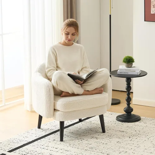 Miniatura 12 de VINGLI Sillón de Acento Moderno Tipo Barril de 30.3" de Ancho con Reposabrazos Track, Patas de Madera Sólida, Cómoda Silla Club Tapizada, Sofá
