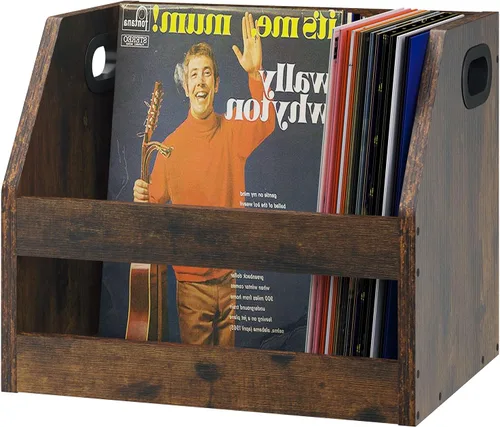 YMYNY Soporte para almacenamiento de discos, caja de vinilo con asa, estante de libros, organizador de escritorio trapezoidal LP para carpetas,