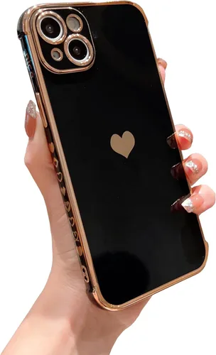 Miniatura 9 de DEFBSC Funda compatible con iPhone 15, con borde galvanizado, diseño de corazón con correa para la muñeca, protección completa de la cámara