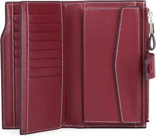 Miniatura 4 de SENDEFN Carteras de cuero para mujer, con bloqueo RFID, tarjetero con bolsillo con cremallera, rojo (3-red), Cartera de gran capacidad