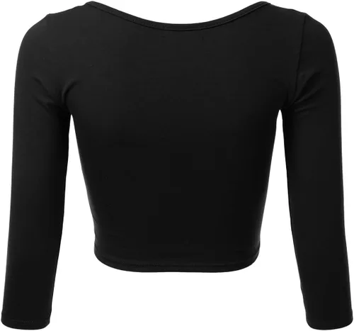 Miniatura 3 de SSOULM Camiseta corta de algodón ajustada con cuello redondo y manga 34 para mujer (S-2XL)